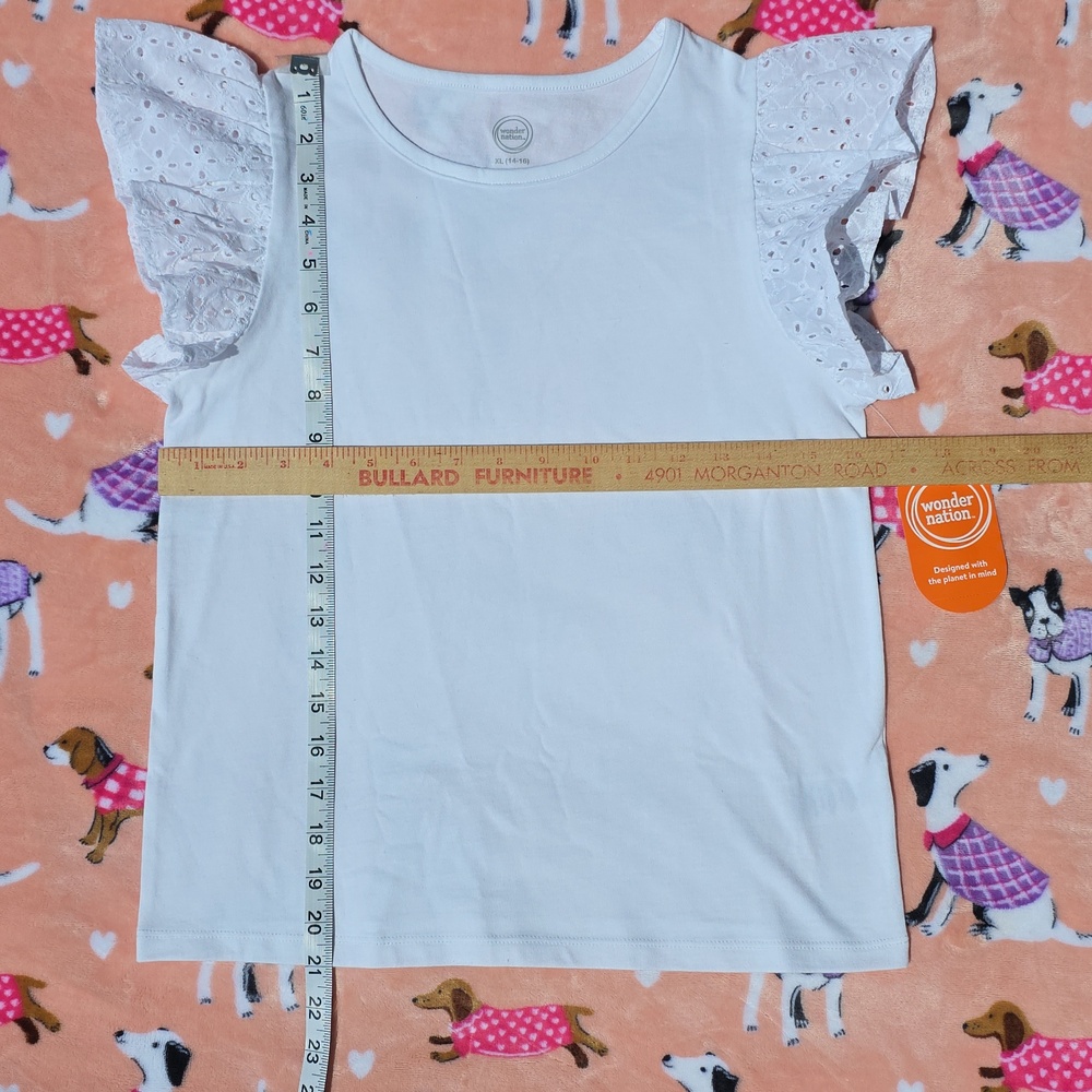 White Eyelet Sleeve Ruffle Tee - Picture 2 of 16